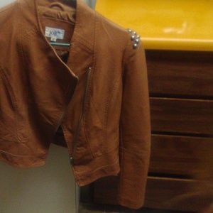 Brown fake leather awesome light jacket